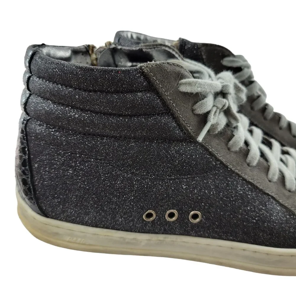 P448 Womens High Top Sneakers Size 40 9-9.5‎ Gray Suede Glitter Skate Shoes
